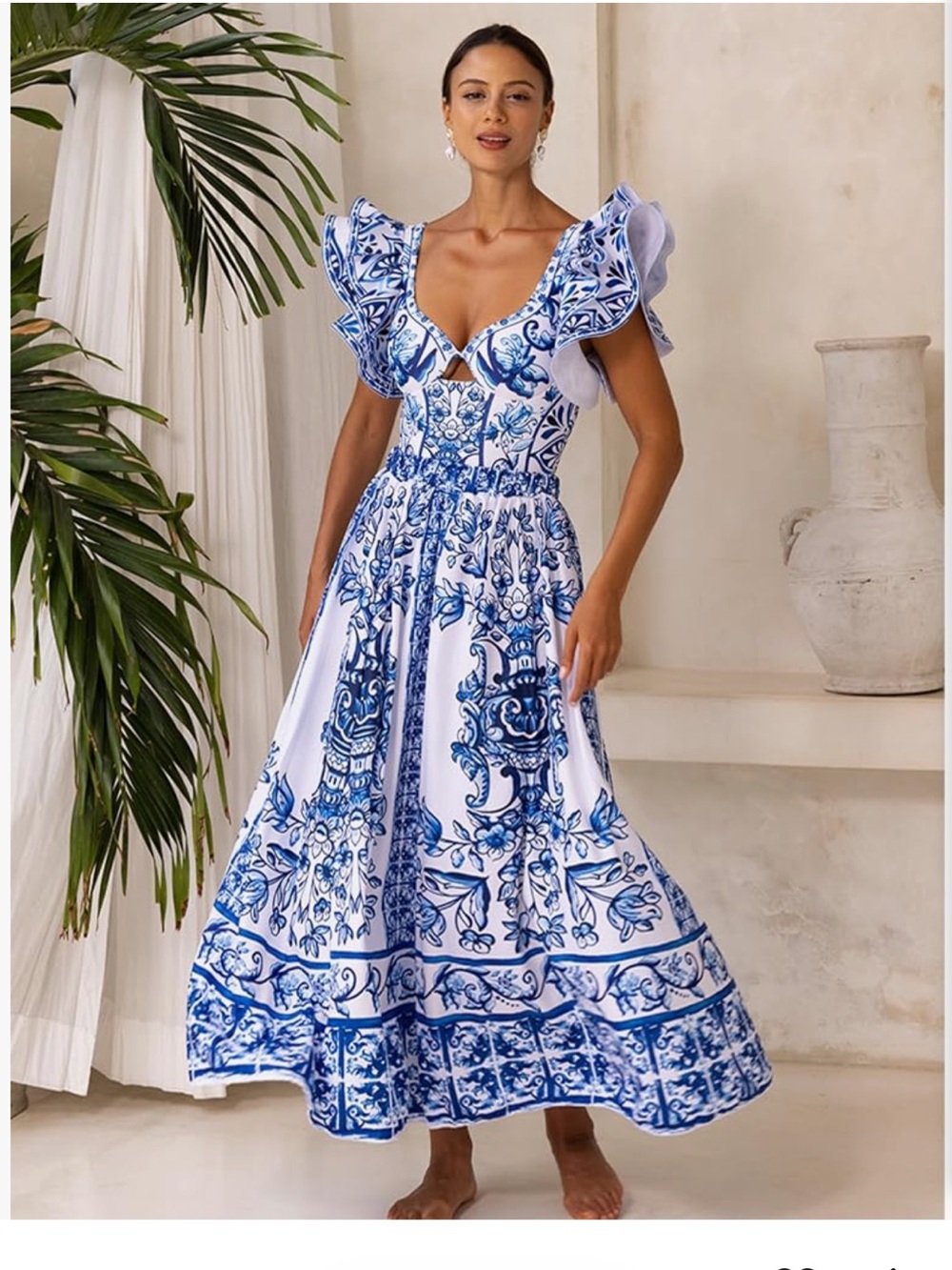 Blue Floral Ruffle One-Piece Swimsuit and Coverup